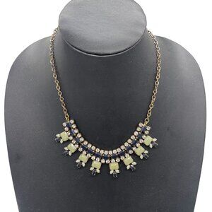J. Crew Green Black Beaded Rhinestone Statement Bib Necklace Elegant Evening Pre
